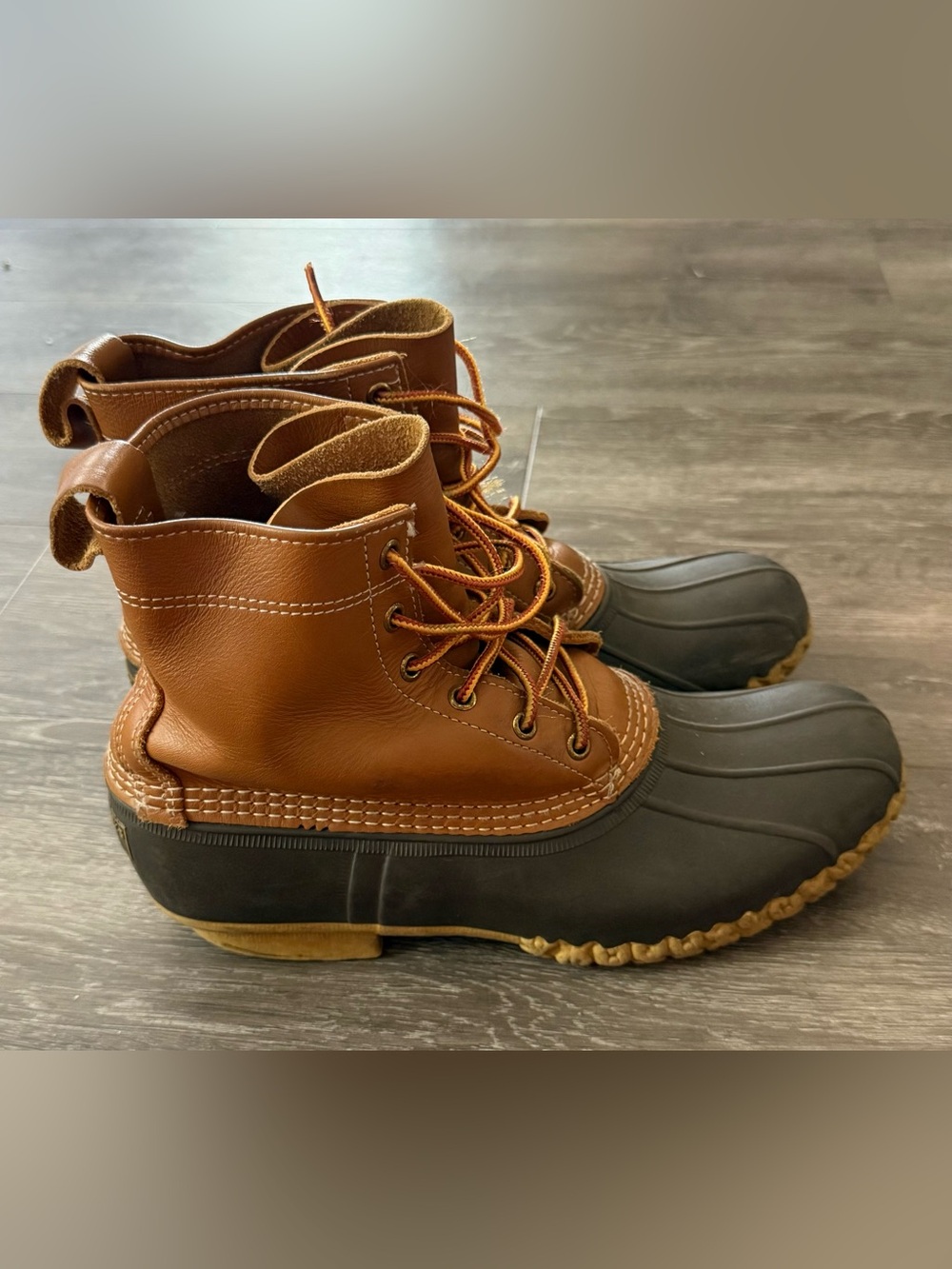 L.L. Bean Men's Brown Leather and Black Rubber Duck Boots sz 10 M